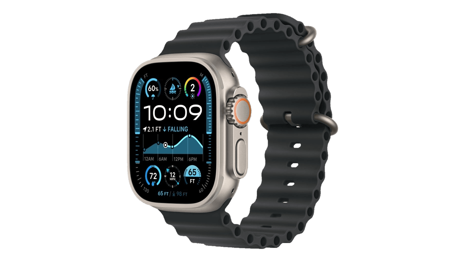 Apple Watch Ultra 2 (2024) GPS + Cellular 49mm, Black Titanium Case, Ocean Band (Black)